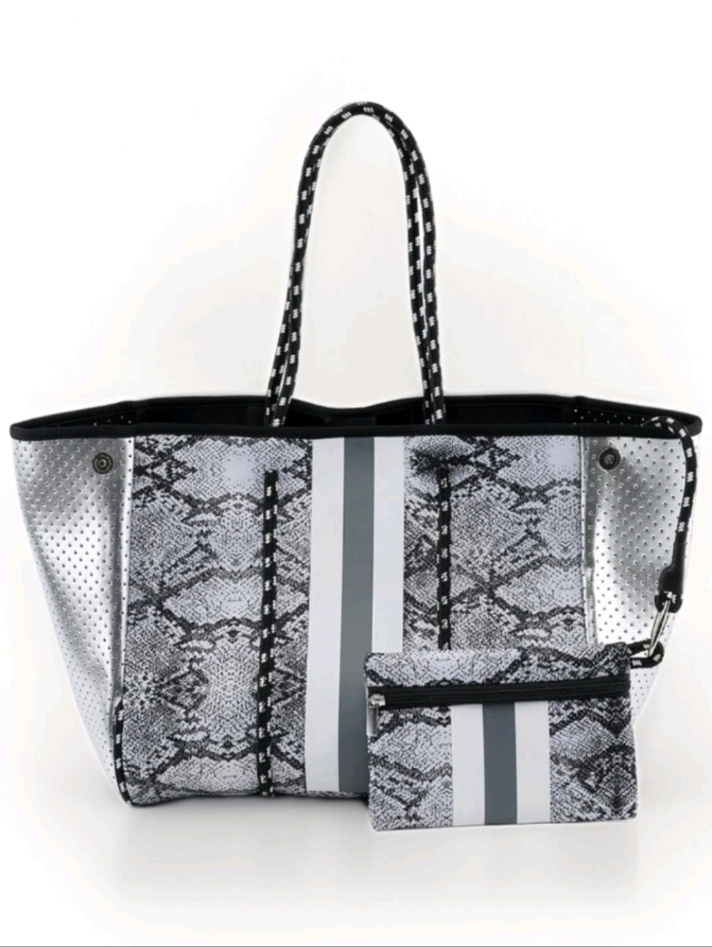 Parker & Hyde Neoprene Tote Bag Purse Beach Bag Snake Print Grey Designer Soft